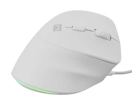 Natec CRAKE 2 PRO vertikalna žična miška, ergonomska, 12800DPI, 6 gumbov, tiha stikala, RGB LED osvetlitev, programska oprema, pomnilnik, 150cm pleteni kabel, za desničarje, bela