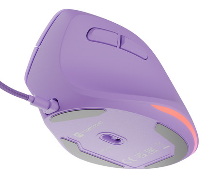Natec CRAKE 2 PRO vertikalna žična miška, ergonomska, 12800DPI, 6 gumbov, tiha stikala, RGB LED osvetlitev, programska oprema, pomnilnik, 150cm pleteni kabel, za desničarje, vijolična