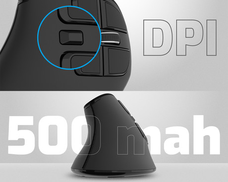 Natec EUPHONIE PRO vertikalna brezžična miška, ergonomska, Bluetooth / USB 2.4GHz, 4000DPI, 9 gumbov, tiha stikala, polnilna baterija, senzor Blue Sense, OLED zaslon, pomnilnik, USB Type-C, črna