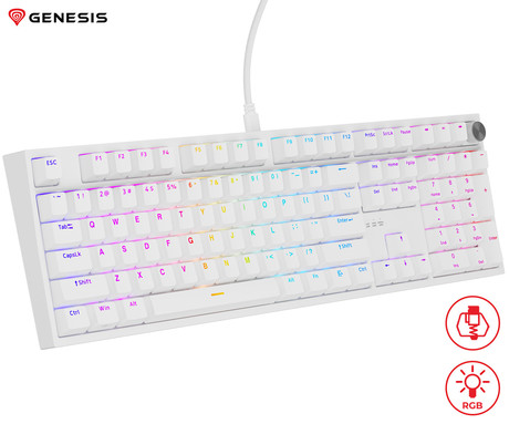 GENESIS THOR 404 gaming mehanska tipkovnica, žična, RGB LED osvetlitev, Hot-Swap tehnologija, Anti-Ghosting, Gateron Yellow Pro stikala, spomin, programska oprema, Plug & Play, F1-F12, bela