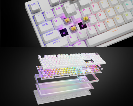 GENESIS THOR 404 gaming mehanska tipkovnica, žična, RGB LED osvetlitev, Hot-Swap tehnologija, Anti-Ghosting, Gateron Yellow Pro stikala, spomin, programska oprema, Plug & Play, F1-F12, bela