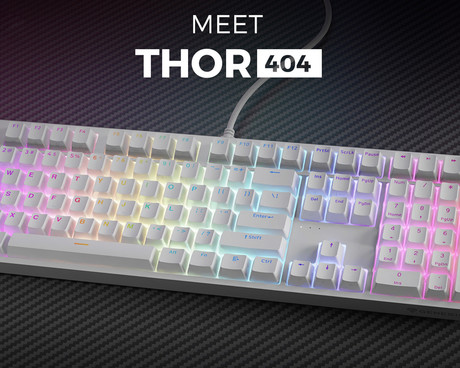 GENESIS THOR 404 gaming mehanska tipkovnica, žična, RGB LED osvetlitev, Hot-Swap tehnologija, Anti-Ghosting, Outemu Peach Silent V3 stikala, spomin, programska oprema, Plug & Play, F1-F12, bela