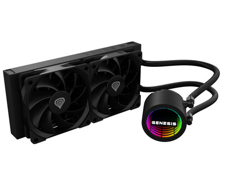 GENESIS HYDRIA 240 vodno hlajenje, All-In-One, 240mm, aktivno, univerzalna kompatibilnost, 3-fazna črpalka, 2x 120mm PWM ventilator, FDB ležaji, LED osvetlitev, +dodatki za namestitev