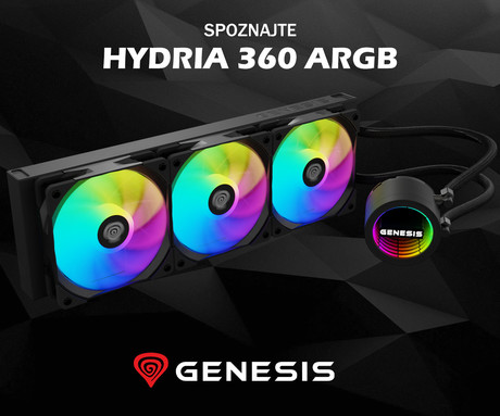 GENESIS HYDRIA 360 vodno hlajenje, All-In-One, 360mm, aktivno, univerzalna kompatibilnost, 3-fazna črpalka, 3x 120mm PWM ventilator, FDB ležaji, LED osvetlitev, +dodatki za namestitev