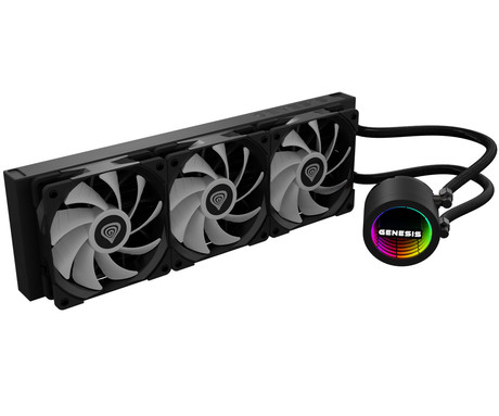 GENESIS HYDRIA 360 vodno hlajenje, All-In-One, 360mm, aktivno, univerzalna kompatibilnost, 3-fazna črpalka, 3x 120mm PWM ventilator, FDB ležaji, LED osvetlitev, +dodatki za namestitev