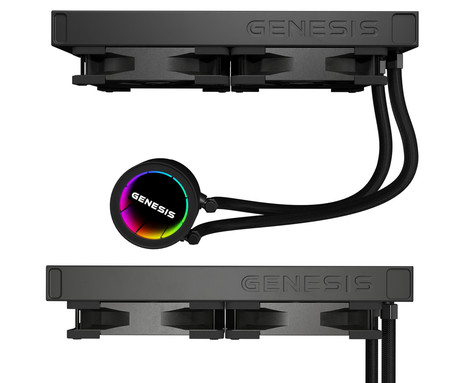 GENESIS HYDRIA 360 vodno hlajenje, All-In-One, 360mm, aktivno, univerzalna kompatibilnost, 3-fazna črpalka, 3x 120mm PWM ventilator, FDB ležaji, LED osvetlitev, +dodatki za namestitev