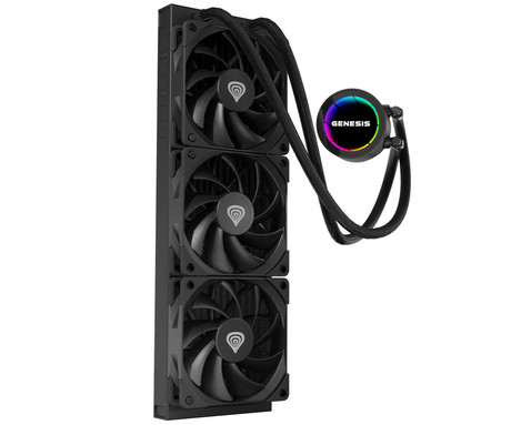 GENESIS HYDRIA 360 ARGB vodno hlajenje, All-In-One, 360mm, aktivno, univerzalna kompatibilnost, 3-fazna črpalka, 3x 120mm PWM ventilator, FDB ležaji, ARGB LED osvetlitev, +dodatki za namestitev
