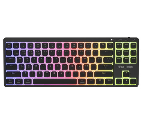 GENESIS THOR 430 TKL gaming mehanska tipkovnica, brezžična / žična, USB 2.4GHz / BT / USB-C, baterija, RGB LED, Hot-Swap, Anti-Ghosting, Outemu Pink, spomin, programska oprema, Plug&Play, F1-F12, črna
