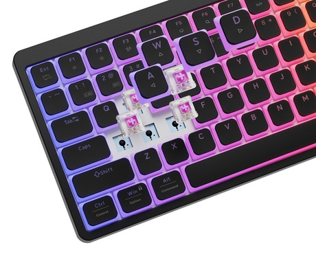 GENESIS THOR 430 TKL gaming mehanska tipkovnica, brezžična / žična, USB 2.4GHz / BT / USB-C, baterija, RGB LED, Hot-Swap, Anti-Ghosting, Outemu Pink, spomin, programska oprema, Plug&Play, F1-F12, črna