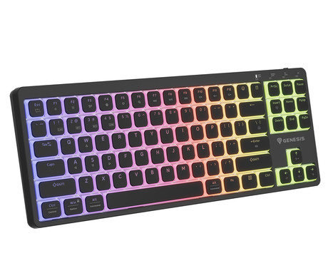 GENESIS THOR 430 TKL gaming mehanska tipkovnica, brezžična / žična, USB 2.4GHz / BT / USB-C, baterija, RGB LED, Hot-Swap, Anti-Ghosting, Outemu Pink, spomin, programska oprema, Plug&Play, F1-F12, črna