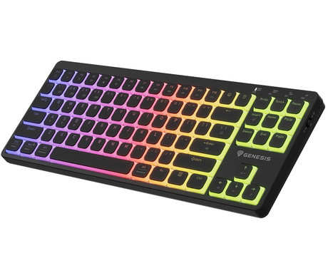 GENESIS THOR 430 TKL gaming mehanska tipkovnica, brezžična / žična, USB 2.4GHz / BT / USB-C, baterija, RGB LED, Hot-Swap, Anti-Ghosting, Outemu Pink, spomin, programska oprema, Plug&Play, F1-F12, črna