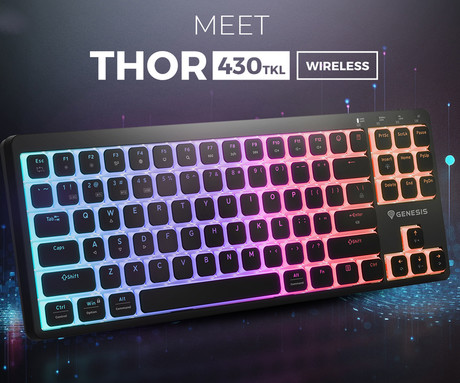 GENESIS THOR 430 TKL gaming mehanska tipkovnica, brezžična / žična, USB 2.4GHz / BT / USB-C, baterija, RGB LED, Hot-Swap, Anti-Ghosting, Outemu Pink, spomin, programska oprema, Plug&Play, F1-F12, črna