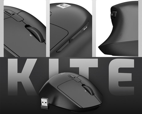 Natec KITE brezžična miška, ergonomska, Bluetooth / USB 2.4GHz, 4000DPI, 9 gumbov, 1x AA baterija, BlueSense optični senzor, teflonski drsniki, Plug & Play, črna
