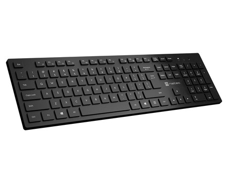 Natec HERRING WIRELESS brezžična tipkovnica, membranska, profesionalna, USB 2.4GHz, CHICLET tiha stikala, nizek profil, 2x AAA baterija, 12 multimedijskih tipk, Windows / Android / Linux, črna