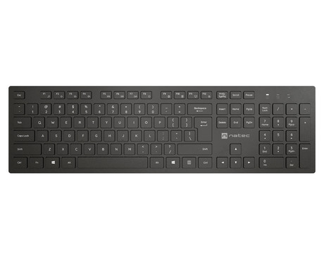 Natec HERRING WIRELESS brezžična tipkovnica, membranska, profesionalna, USB 2.4GHz, CHICLET tiha stikala, nizek profil, 2x AAA baterija, 12 multimedijskih tipk, Windows / Android / Linux, črna
