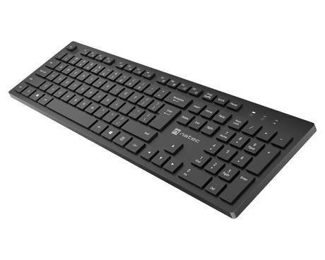 Natec HERRING WIRELESS brezžična tipkovnica, membranska, profesionalna, USB 2.4GHz, CHICLET tiha stikala, nizek profil, 2x AAA baterija, 12 multimedijskih tipk, Windows / Android / Linux, črna