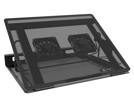 Natec TERN 2 PLUS hladilno stojalo za prenosnike, do 17.3", 8 stopenj naklona, 2x 80mm ventilator, nastavljiva hitrost, magnetna pritrditev ventilatorjev, organizacija kablov, kovina, črno