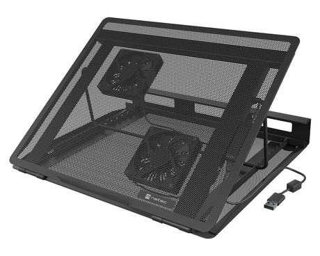 Natec TERN 2 PLUS hladilno stojalo za prenosnike, do 17.3", 8 stopenj naklona, 2x 80mm ventilator, nastavljiva hitrost, magnetna pritrditev ventilatorjev, organizacija kablov, kovina, črno