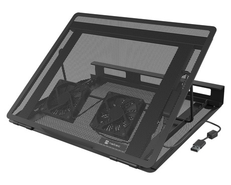 Natec TERN 2 PLUS hladilno stojalo za prenosnike, do 17.3", 8 stopenj naklona, 2x 80mm ventilator, nastavljiva hitrost, magnetna pritrditev ventilatorjev, organizacija kablov, kovina, črno