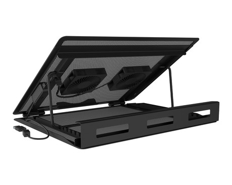 Natec TERN 2 PLUS hladilno stojalo za prenosnike, do 17.3", 8 stopenj naklona, 2x 80mm ventilator, nastavljiva hitrost, magnetna pritrditev ventilatorjev, organizacija kablov, kovina, črno