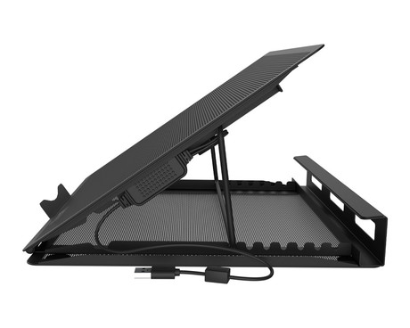 Natec TERN 2 PLUS hladilno stojalo za prenosnike, do 17.3", 8 stopenj naklona, 2x 80mm ventilator, nastavljiva hitrost, magnetna pritrditev ventilatorjev, organizacija kablov, kovina, črno