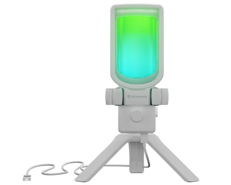 GENESIS RADIUM 250 profesionalni mikrofon, namizni / studijski, 192kHz, POP filter, gumb MUTE / GAIN, jack 3.5mm, USB Type-C, PC, RGB LED osvetlitev, bel