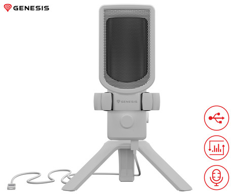 GENESIS RADIUM 250 profesionalni mikrofon, namizni / studijski, 192kHz, POP filter, gumb MUTE / GAIN, jack 3.5mm, USB Type-C, PC, RGB LED osvetlitev, bel