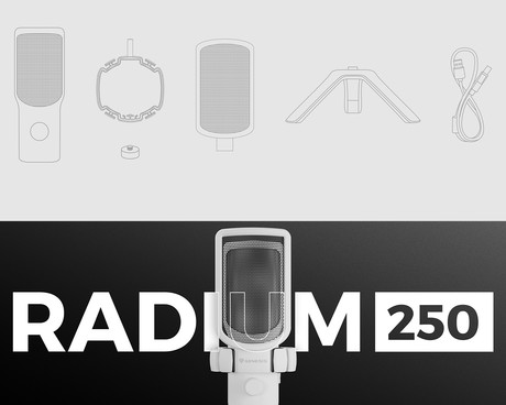 GENESIS RADIUM 250 profesionalni mikrofon, namizni / studijski, 192kHz, POP filter, gumb MUTE / GAIN, jack 3.5mm, USB Type-C, PC, RGB LED osvetlitev, bel