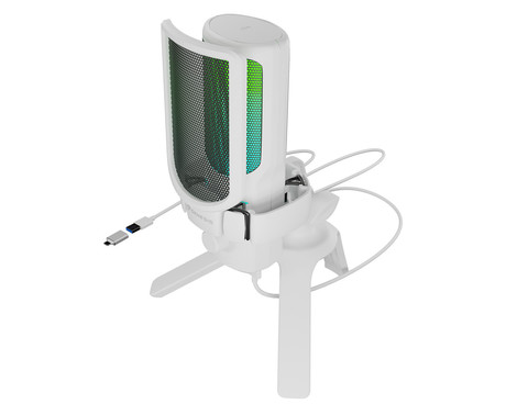 GENESIS RADIUM 250 profesionalni mikrofon, namizni / studijski, 192kHz, POP filter, gumb MUTE / GAIN, jack 3.5mm, USB Type-C, PC, RGB LED osvetlitev, bel