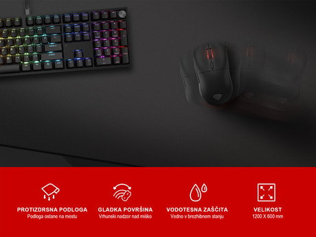 GENESIS CARBON 500 HYPER LOGO podloga za miško, gaming / pisarniška, 1200x600mm, vodoodporna, gladka površina, zaščiteni prešiti robovi, protizdrsna, črna