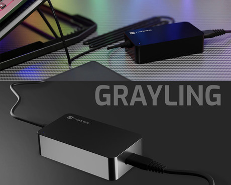 Natec GRAYLING GaN 65W polnilec za prenosnik / tablico / telefon, USB-C, PD 3.0, protokol PPS, univerzalna kompatibilnost, tehnologija GaN, varnostne zaščite, Uni-Schuko, 95x55x25mm, črn