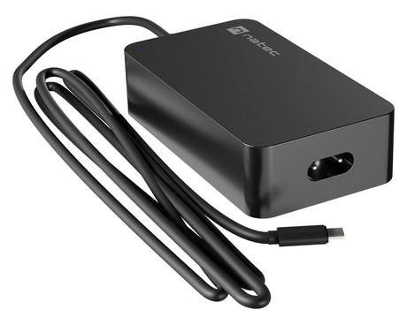 Natec GRAYLING GaN 65W polnilec za prenosnik / tablico / telefon, USB-C, PD 3.0, protokol PPS, univerzalna kompatibilnost, tehnologija GaN, varnostne zaščite, Uni-Schuko, 95x55x25mm, črn