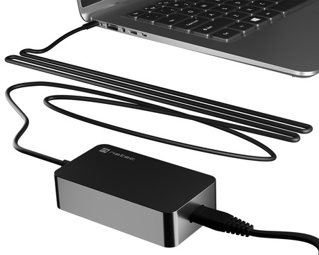 Natec GRAYLING GaN 65W polnilec za prenosnik / tablico / telefon, USB-C, PD 3.0, protokol PPS, univerzalna kompatibilnost, tehnologija GaN, varnostne zaščite, Uni-Schuko, 95x55x25mm, črn