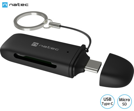Natec SCARAB C čitalnik spominskih kartic, konektor USB Type-C, max 2TB, 5 GB/s, branje kartic microSD / SDHC / T-Flash, Plug&Play, črn