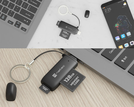 Natec SCARAB C čitalnik spominskih kartic, konektor USB Type-C, max 2TB, 5 GB/s, branje kartic microSD / SDHC / T-Flash, Plug&Play, črn