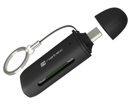 Natec SCARAB C čitalnik spominskih kartic, konektor USB Type-C, max 2TB, 5 GB/s, branje kartic microSD / SDHC / T-Flash, Plug&Play, črn