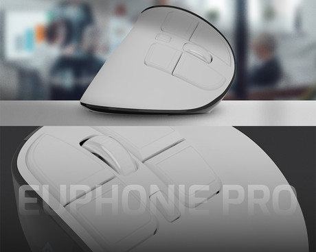 Natec EUPHONIE PRO vertikalna brezžična miška, ergonomska, Bluetooth / USB 2.4GHz, 4000DPI, 9 gumbov, tiha stikala, polnilna baterija, senzor Blue Sense, OLED zaslon, pomnilnik, USB Type-C, bela