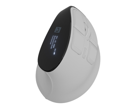 Natec EUPHONIE PRO vertikalna brezžična miška, ergonomska, Bluetooth / USB 2.4GHz, 4000DPI, 9 gumbov, tiha stikala, polnilna baterija, senzor Blue Sense, OLED zaslon, pomnilnik, USB Type-C, bela