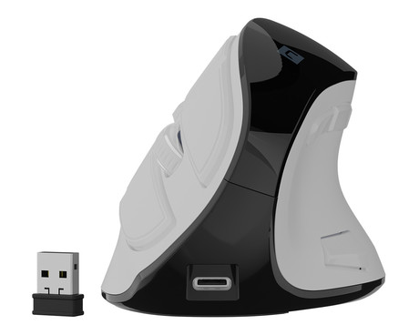 Natec EUPHONIE PRO vertikalna brezžična miška, ergonomska, Bluetooth / USB 2.4GHz, 4000DPI, 9 gumbov, tiha stikala, polnilna baterija, senzor Blue Sense, OLED zaslon, pomnilnik, USB Type-C, bela