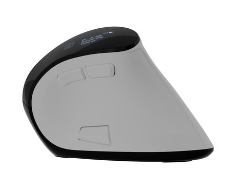 Natec EUPHONIE PRO vertikalna brezžična miška, ergonomska, Bluetooth / USB 2.4GHz, 4000DPI, 9 gumbov, tiha stikala, polnilna baterija, senzor Blue Sense, OLED zaslon, pomnilnik, USB Type-C, bela