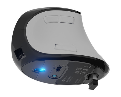 Natec EUPHONIE PRO vertikalna brezžična miška, ergonomska, Bluetooth / USB 2.4GHz, 4000DPI, 9 gumbov, tiha stikala, polnilna baterija, senzor Blue Sense, OLED zaslon, pomnilnik, USB Type-C, bela
