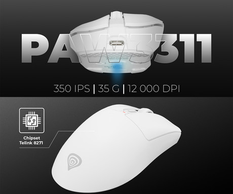 GENESIS ZIRCON 880 brezžična miška, gaming / pisarniška, 12.000DPI, USB 2.4GHz / Bluetooth / USB Type-C, 6 gumbov, Kailh Optical stikala, baterija, spomin, programska oprema, stekleni drsniki, bela