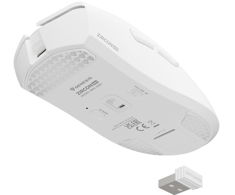 GENESIS ZIRCON 880 brezžična miška, gaming / pisarniška, 12.000DPI, USB 2.4GHz / Bluetooth / USB Type-C, 6 gumbov, Kailh Optical stikala, baterija, spomin, programska oprema, stekleni drsniki, bela
