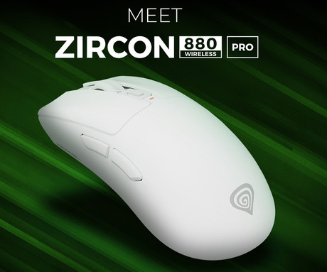 GENESIS ZIRCON 880 PRO brezžična gaming miška, 8K, 30.000DPI, USB 2.4GHz / Bluetooth / USB Type-C, 6 gumbov, Kailh Optical stikala, polnilna baterija, spomin, programska oprema, stekleni drsniki, bela