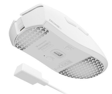 GENESIS ZIRCON 880 PRO brezžična gaming miška, 8K, 30.000DPI, USB 2.4GHz / Bluetooth / USB Type-C, 6 gumbov, Kailh Optical stikala, polnilna baterija, spomin, programska oprema, stekleni drsniki, bela