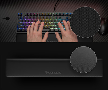 GENESIS RUBID 600 podloga za zapestje, gaming / pisarniška / ergonomska, 440x88mm, Memory Foam spominska pena, Ice Silk Lycra tekstil, Cooling Gel plast, zaščiteni robovi, protizdrsna, črna