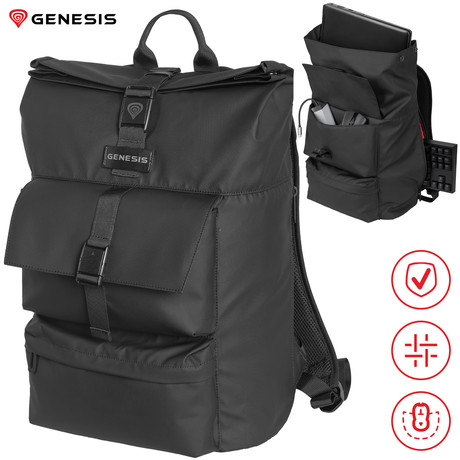 GENESIS PALLAD 320 univerzalni 2v1 nahrbtnik, za prenosnike do 16", 16L, potovalni / gaming, nastavljiv, trpežen, 6 žepov, prilagodljiv, zložljiva zasnova, vodoodporen, črn
