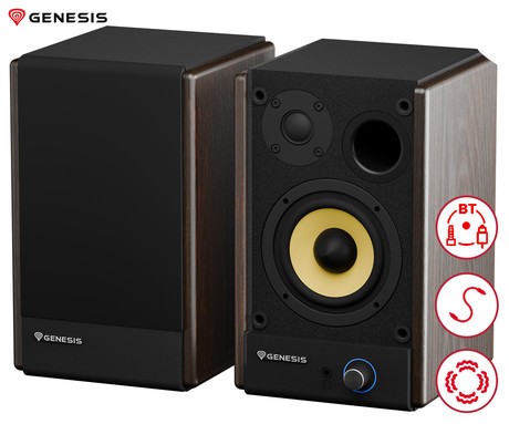 GENESIS ARSEN 502BT računalniški zvočniki, STEREO 2.0, 60W RMS, Bluetooth 5.3, 4" woofer + 0.75" tweeter, BassReflex funkcija, gumbi za upravljanje, RCA/Chinch, MDF les, rjavi (Natural Brown)