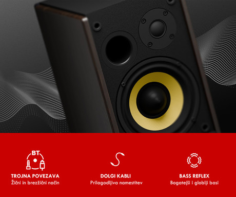 GENESIS ARSEN 502BT računalniški zvočniki, STEREO 2.0, 60W RMS, Bluetooth 5.3, 4" woofer + 0.75" tweeter, BassReflex funkcija, gumbi za upravljanje, RCA/Chinch, MDF les, rjavi (Natural Brown)