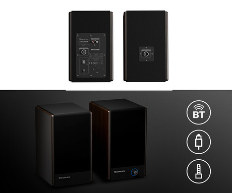 GENESIS ARSEN 502BT računalniški zvočniki, STEREO 2.0, 60W RMS, Bluetooth 5.3, 4" woofer + 0.75" tweeter, BassReflex funkcija, gumbi za upravljanje, RCA/Chinch, MDF les, rjavi (Natural Brown)
